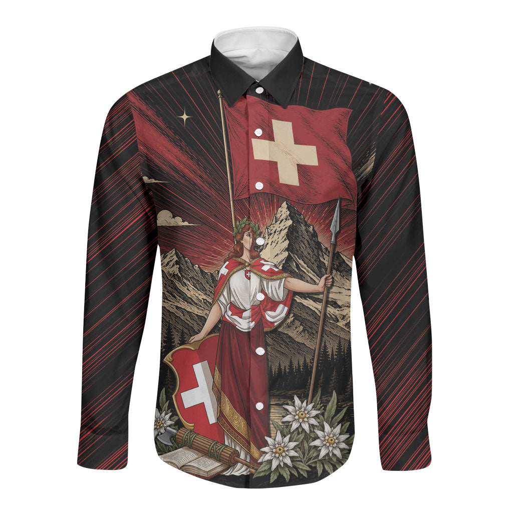 Switzerland National Day Long Sleeve Button Shirt Helvetia Alps Heritage Pride