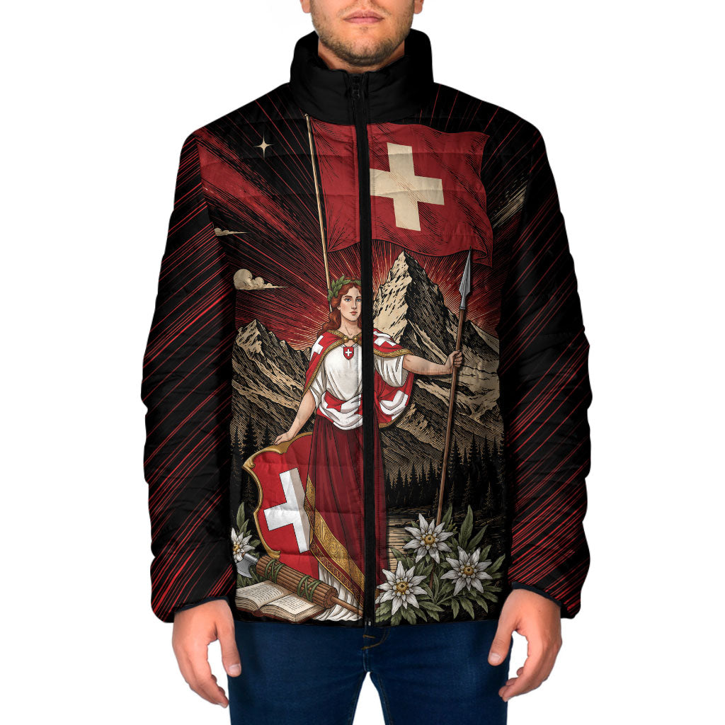 Switzerland National Day Padded Jacket Helvetia Alps Heritage Pride