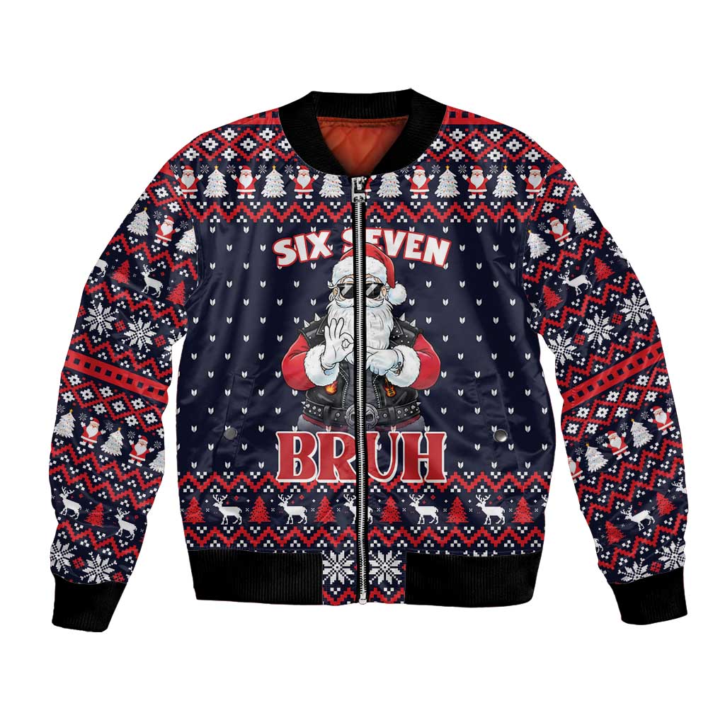 Funny Santa Six Seven Bruh Christmas Bomber Jacket Meme Gen Alpha Slang - Wonder Print Shop