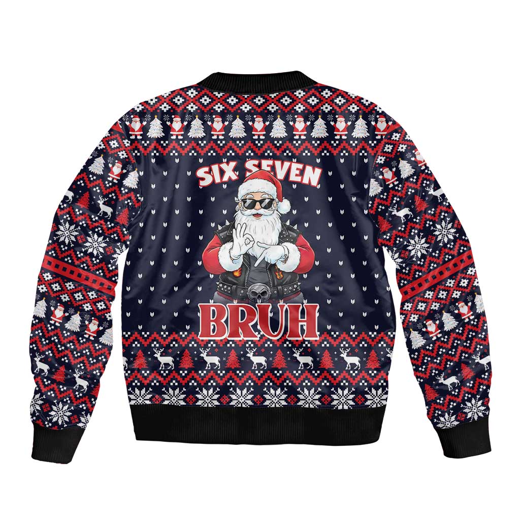Funny Santa Six Seven Bruh Christmas Bomber Jacket Meme Gen Alpha Slang - Wonder Print Shop