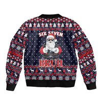 Funny Santa Six Seven Bruh Christmas Bomber Jacket Meme Gen Alpha Slang - Wonder Print Shop