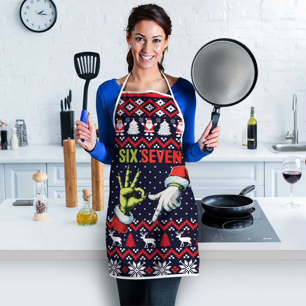 Grinch Hand Six Seven Xmas Apron Meme Gen Alpha Slang - Wonder Print Shop