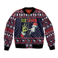 Grinch Hand Six Seven Xmas Bomber Jacket Meme Gen Alpha Slang - Wonder Print Shop