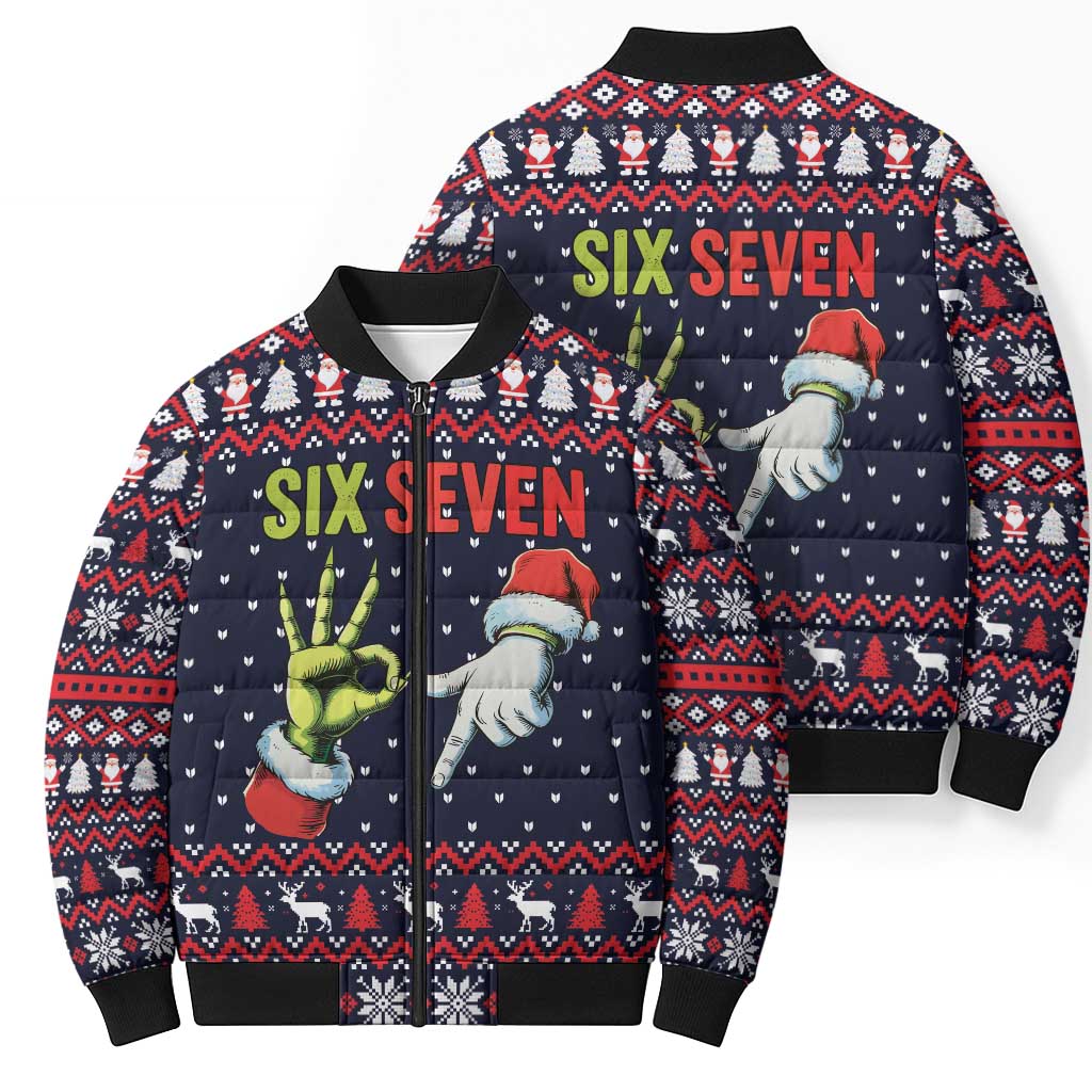 Grinch Hand Six Seven Xmas Bomber Puffer Jacket Meme Gen Alpha Slang - Wonder Print Shop