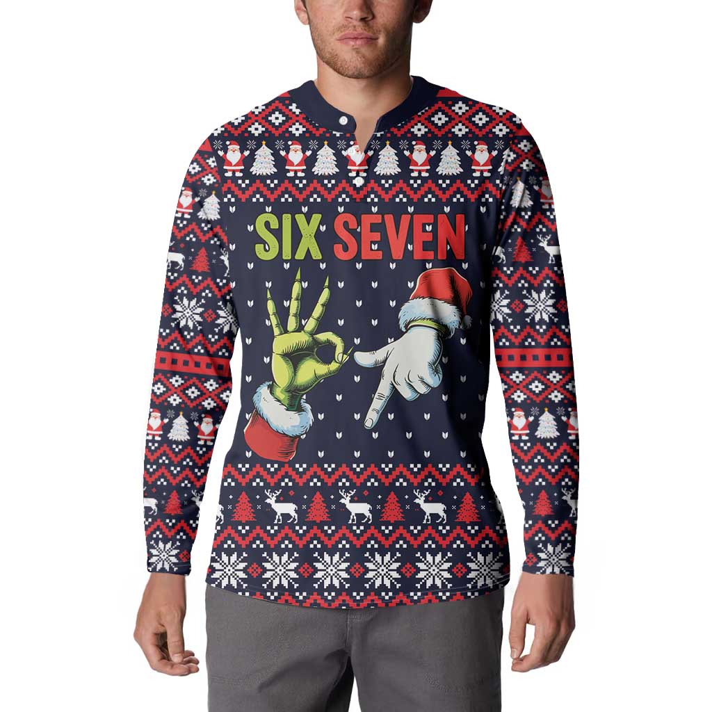 Grinch Hand Six Seven Xmas Button Sweatshirt Meme Gen Alpha Slang - Wonder Print Shop