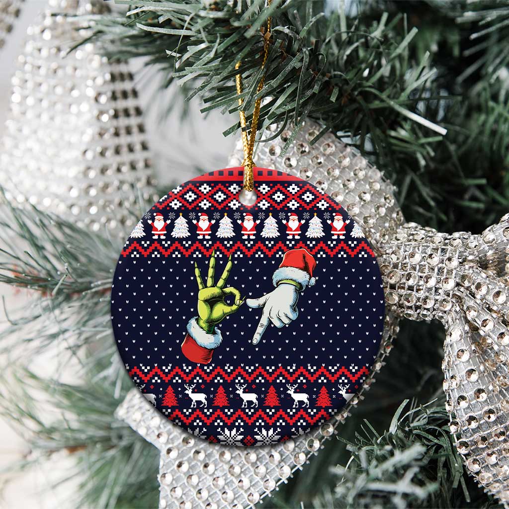 Grinch Hand Six Seven Xmas Ceramic Ornament Meme Gen Alpha Slang - Wonder Print Shop