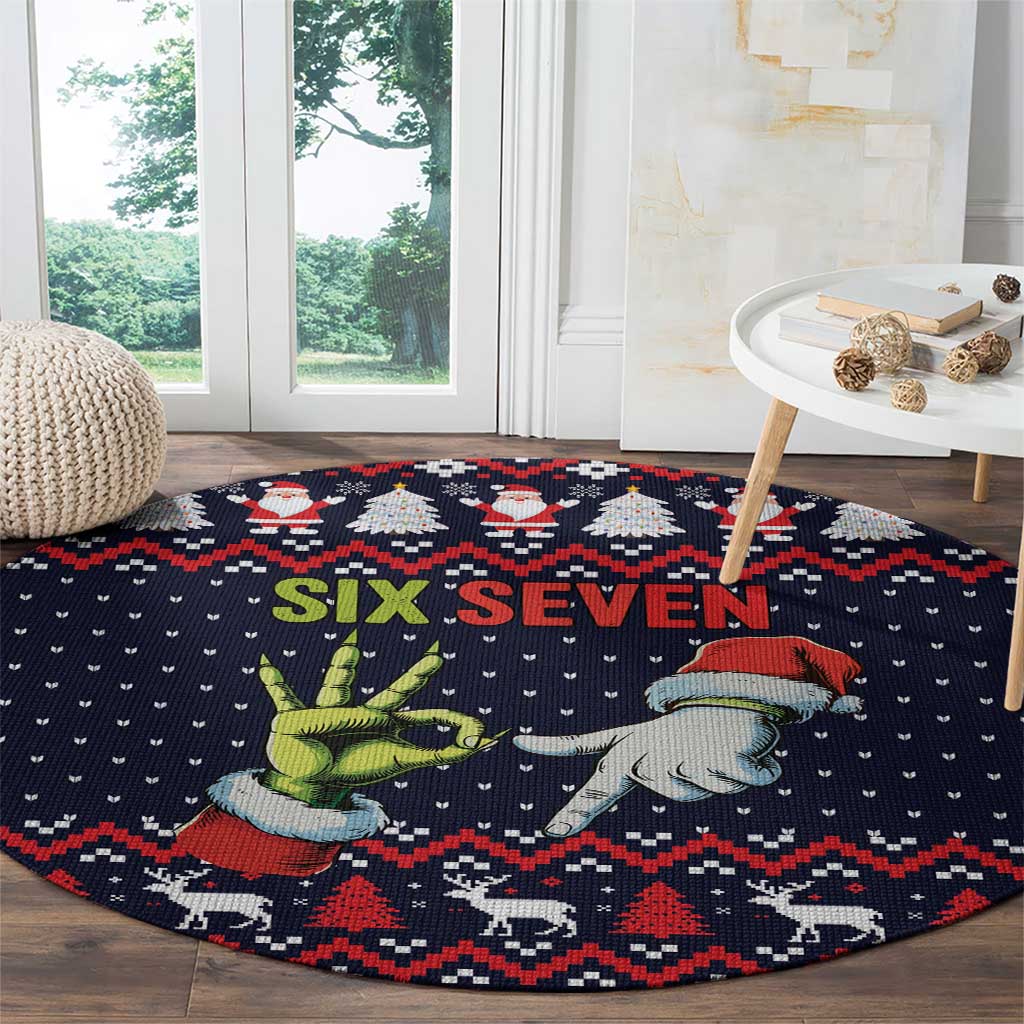 Grinch Hand Six Seven Xmas Round Carpet Meme Gen Alpha Slang - Wonder Print Shop