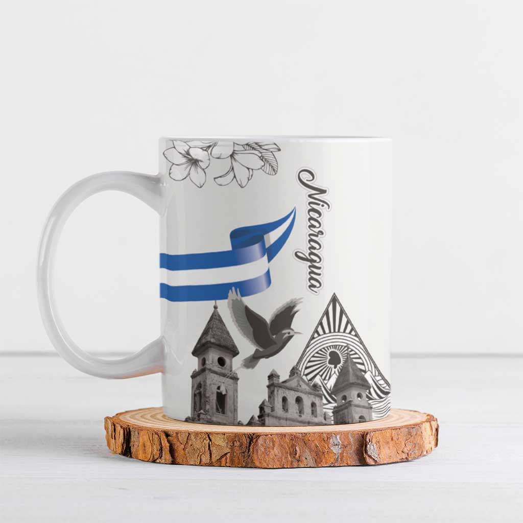 Nicaragua Leon Cathedral Ceramic Mug Motmot with Plumeria Style - Wonder Print Shop