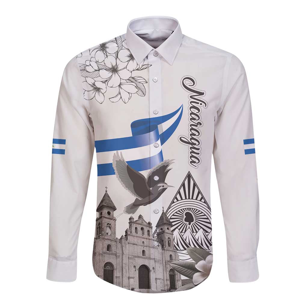Nicaragua Leon Cathedral Long Sleeve Button Shirt Motmot with Plumeria Style - Wonder Print Shop