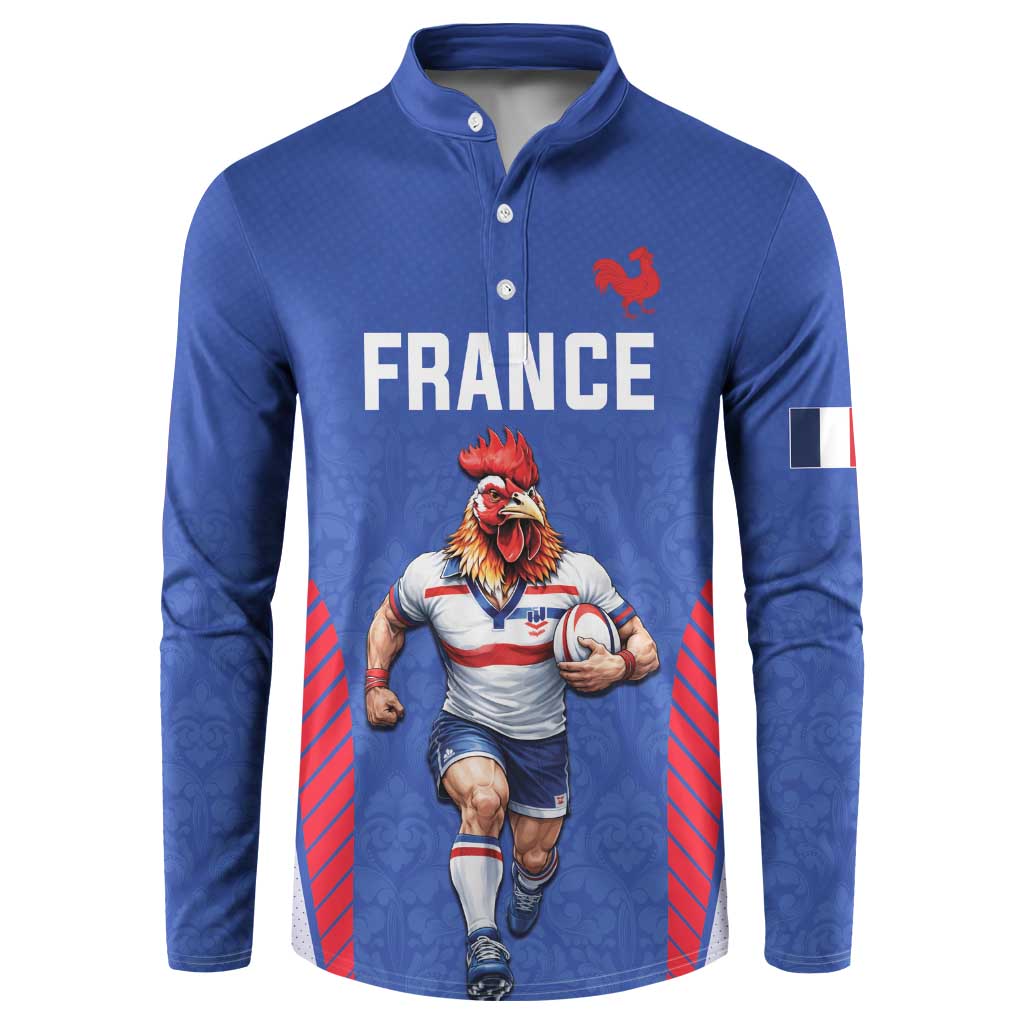 Custom Rugby France Button Sweatshirt XV de France Gallic Rooster Mascot