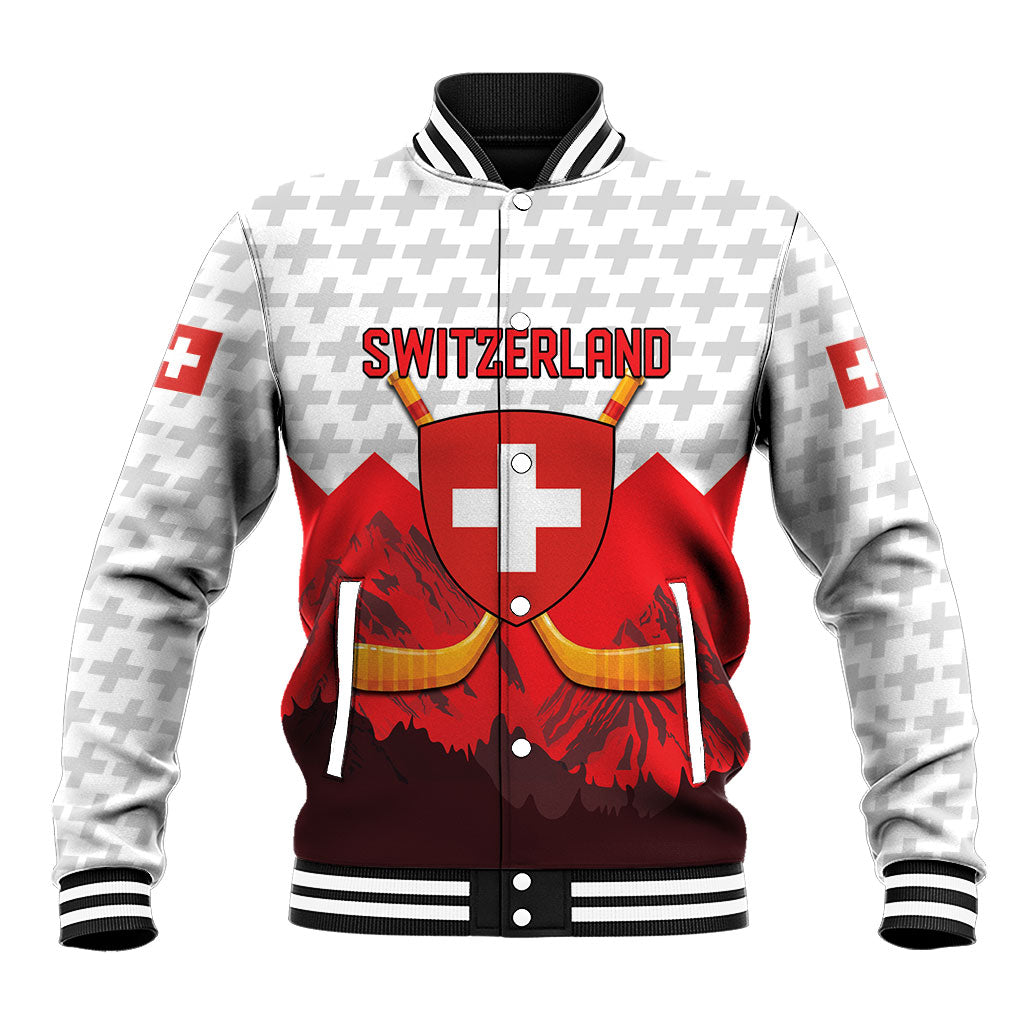 Switzerland Ice Hockey Custom Baseball Jacket Swiss Shield Alps Art