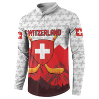 Switzerland Ice Hockey Custom Button Sweatshirt Swiss Shield Alps Art