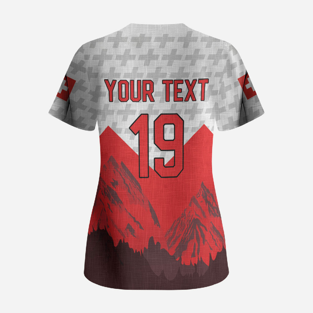 Switzerland Ice Hockey Custom Scrub Top Swiss Shield Alps Art