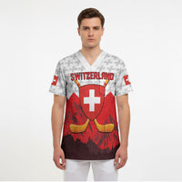Switzerland Ice Hockey Custom Scrub Top Swiss Shield Alps Art