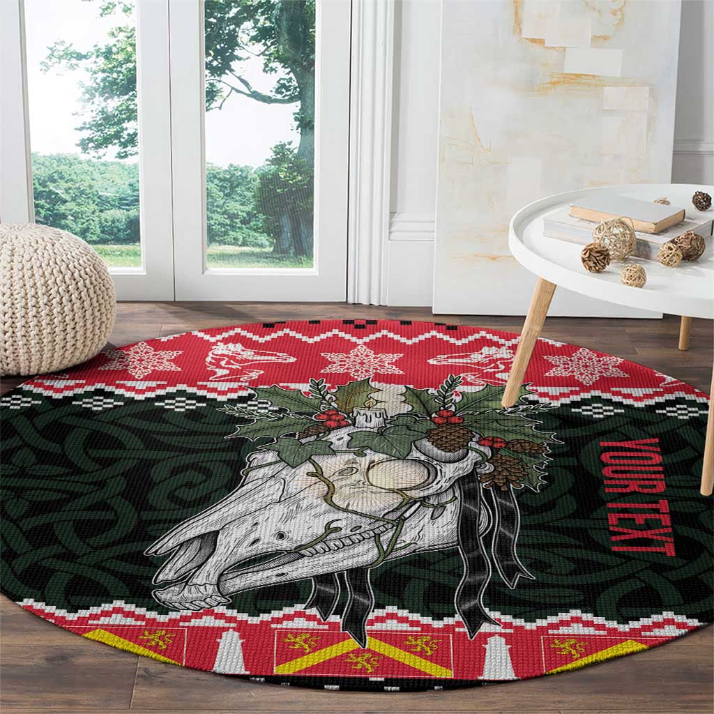 Personalized Anglesey Wales Christmas Round Carpet Mari Lwyd Celtic Knot Style - Wonder Print Shop