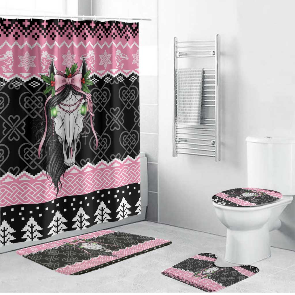 Anglesey Wales Christmas Bathroom Set Pink Mari Lwyd Welsh Celtic Knot - Wonder Print Shop