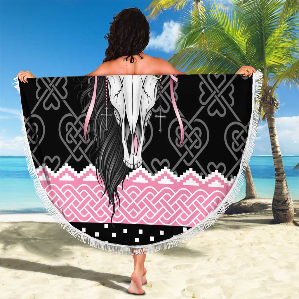 Anglesey Wales Christmas Beach Blanket Pink Mari Lwyd Welsh Celtic Knot - Wonder Print Shop