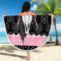 Anglesey Wales Christmas Beach Blanket Pink Mari Lwyd Welsh Celtic Knot - Wonder Print Shop