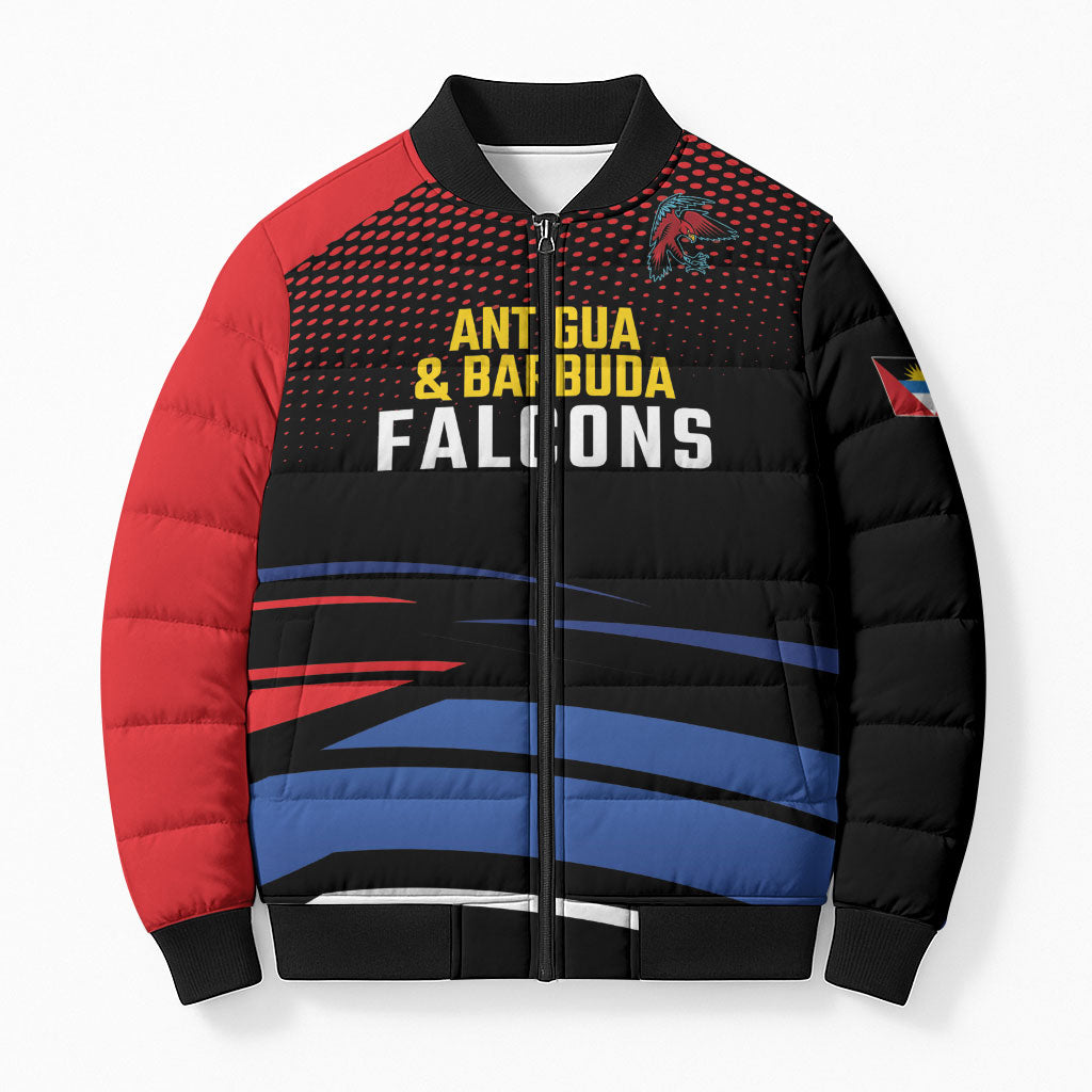 Custom Antigua and Barbuda Cricket Bomber Puffer Jacket Falcons Go For Glory