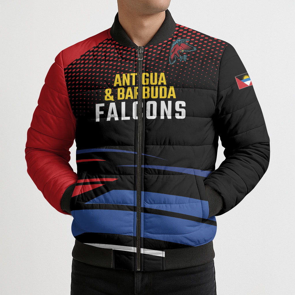 Custom Antigua and Barbuda Cricket Bomber Puffer Jacket Falcons Go For Glory