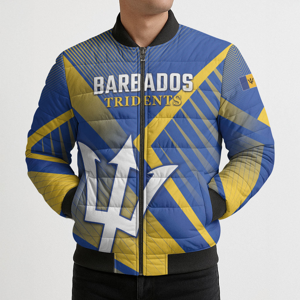 Custom Barbados Cricket Bomber Puffer Jacket Tridents Go For Glory