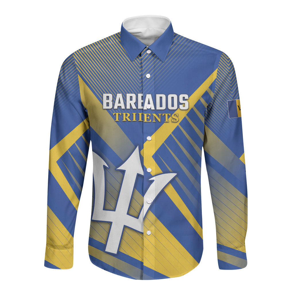 Custom Barbados Cricket Long Sleeve Button Shirt Tridents Go For Glory