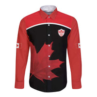 Personalized Canada Soccer Long Sleeve Button Shirt Maple Leaf and Map Style - Wonder Print Shop