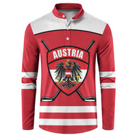 Austria Ice Hockey Custom Button Sweatshirt Austrian Eagle Shield Red Version