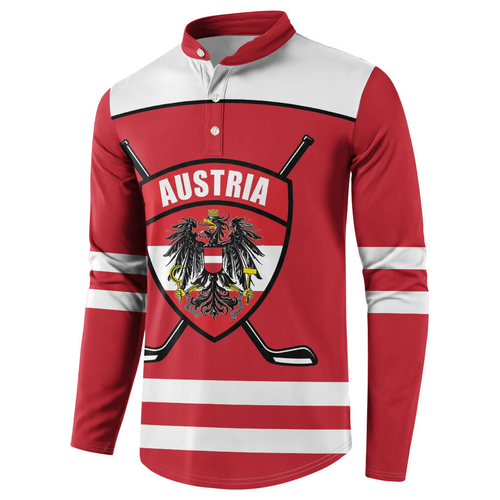 Austria Ice Hockey Custom Button Sweatshirt Austrian Eagle Shield Red Version