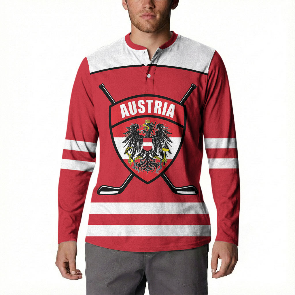 Austria Ice Hockey Custom Button Sweatshirt Austrian Eagle Shield Red Version