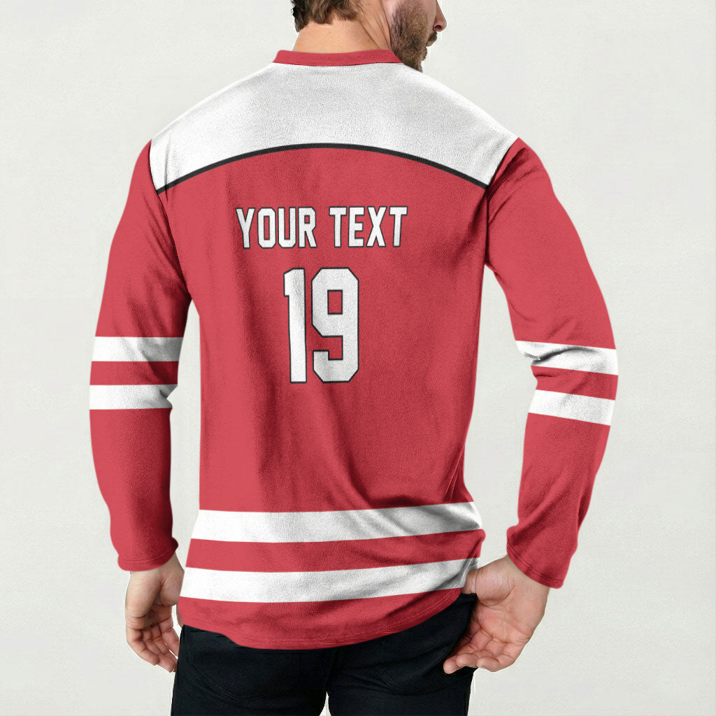 Austria Ice Hockey Custom Button Sweatshirt Austrian Eagle Shield Red Version