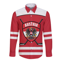 Austria Ice Hockey Custom Long Sleeve Button Shirt Austrian Eagle Shield Red Version