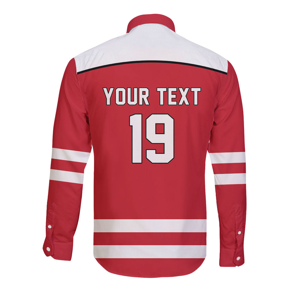 Austria Ice Hockey Custom Long Sleeve Button Shirt Austrian Eagle Shield Red Version