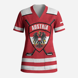 Austria Ice Hockey Custom Scrub Top Austrian Eagle Shield Red Version LT19 - Adult / S / Red