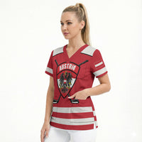 Austria Ice Hockey Custom Scrub Top Austrian Eagle Shield Red Version
