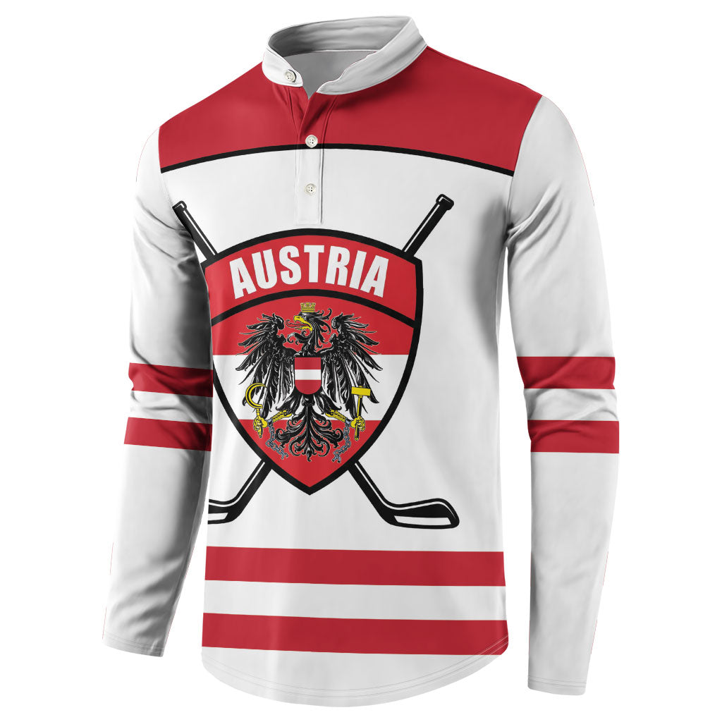 Austria Ice Hockey Custom Button Sweatshirt Austrian Eagle Shield White Version