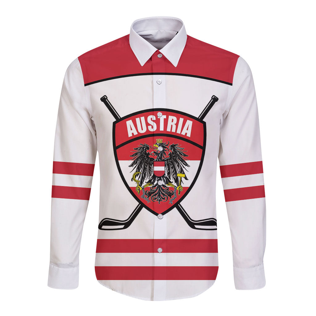 Austria Ice Hockey Custom Long Sleeve Button Shirt Austrian Eagle Shield White Version