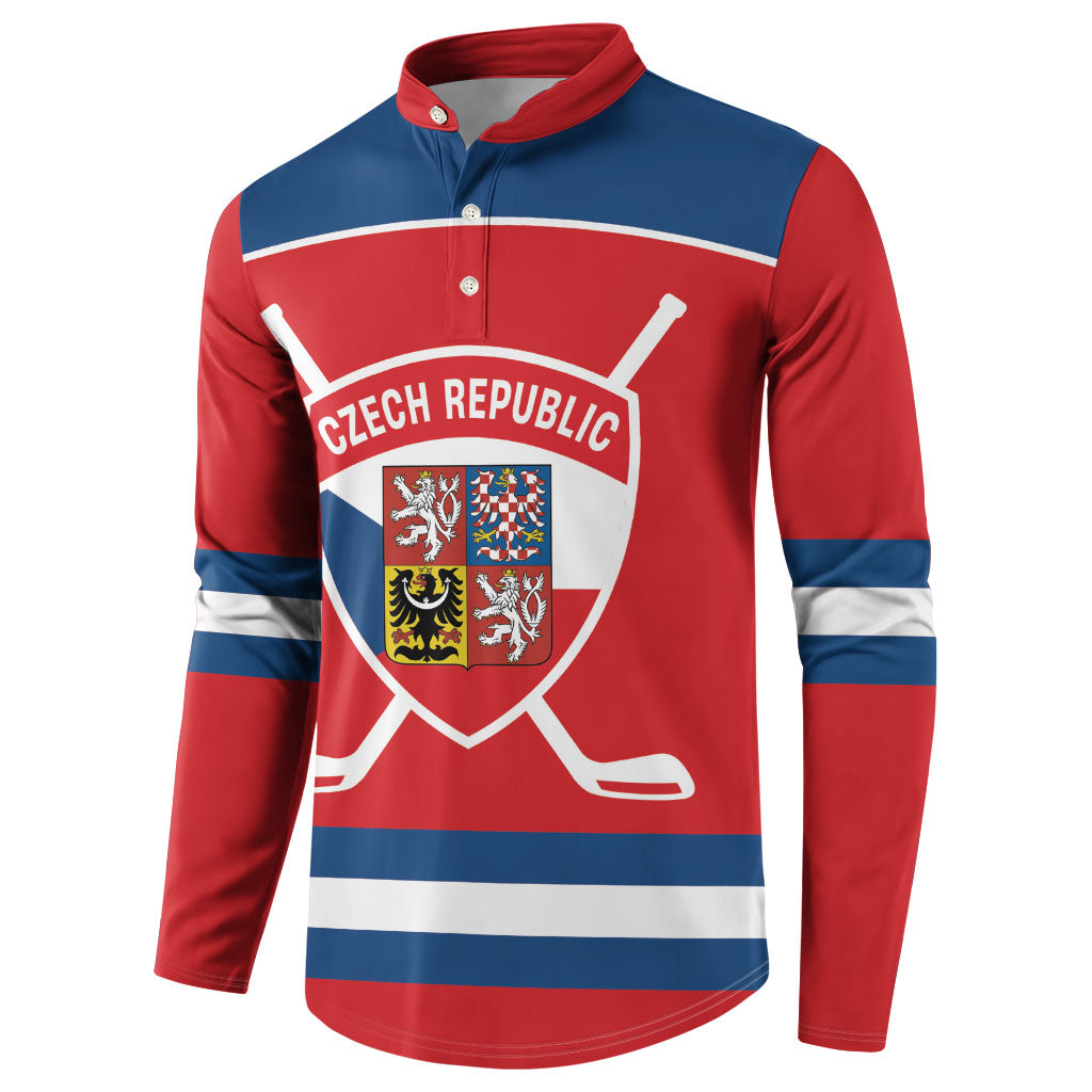 Czech Republic Ice Hockey Custom Button Sweatshirt Czechia Lion Shield Red Version