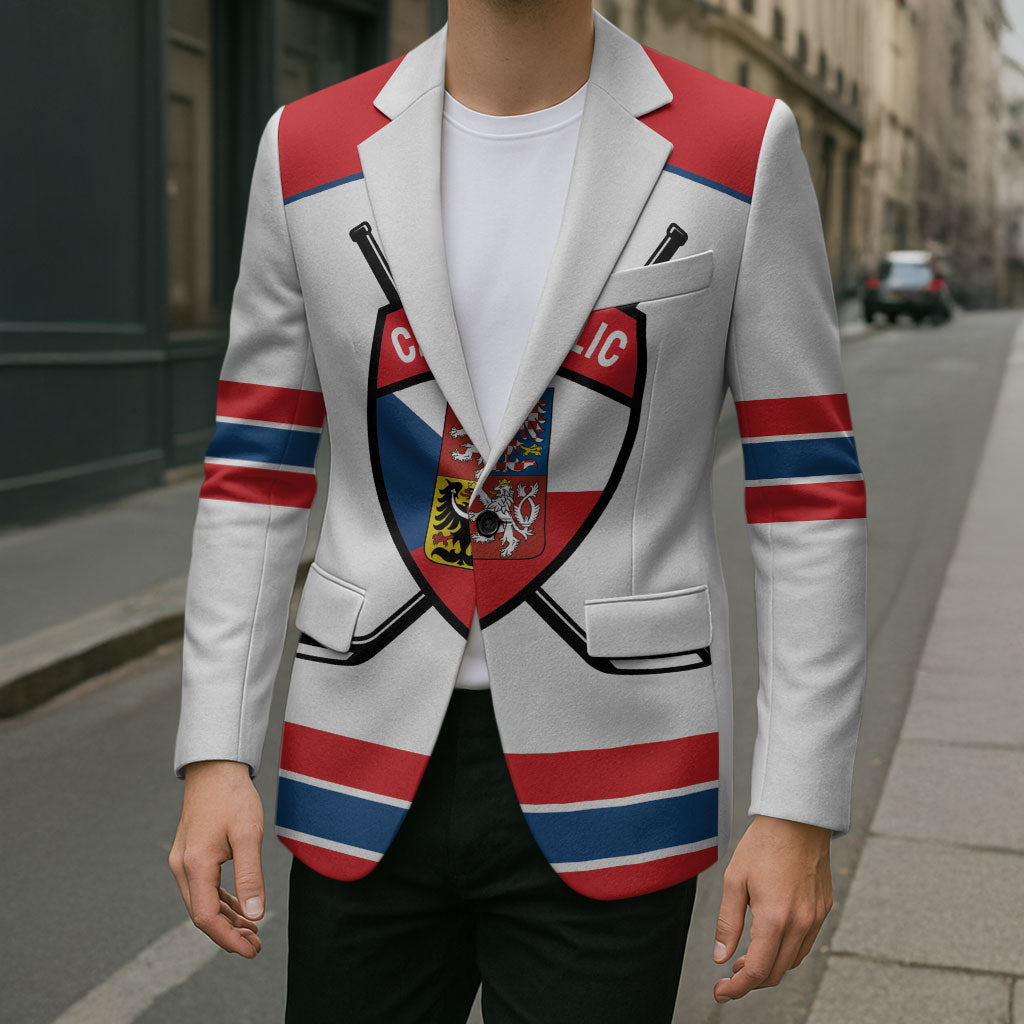 Czech Republic Ice Hockey Custom Blazer Czechia Lion Shield White Version
