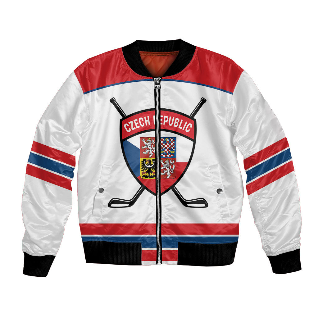 Czech Republic Ice Hockey Custom Bomber Jacket Czechia Lion Shield White Version