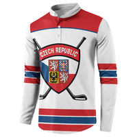 Czech Republic Ice Hockey Custom Button Sweatshirt Czechia Lion Shield White Version