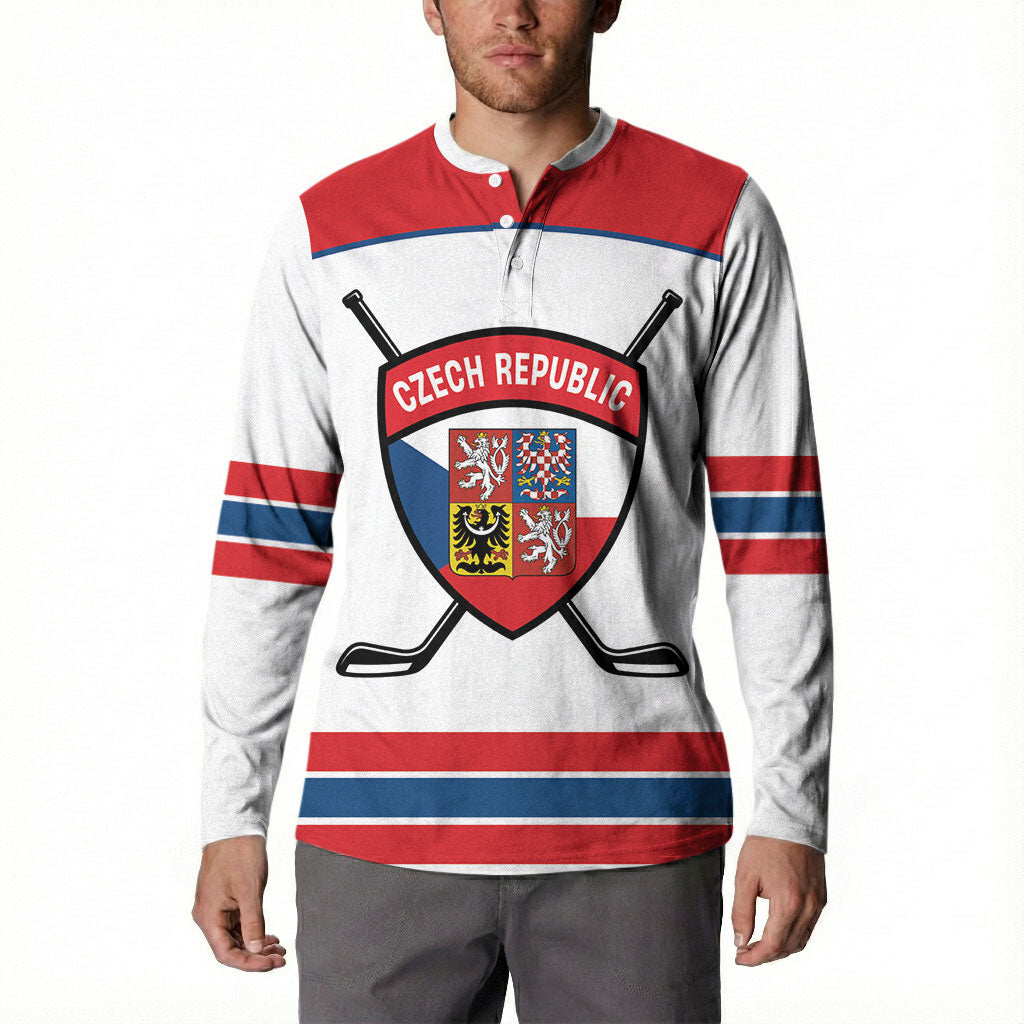 Czech Republic Ice Hockey Custom Button Sweatshirt Czechia Lion Shield White Version