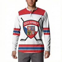 Czech Republic Ice Hockey Custom Button Sweatshirt Czechia Lion Shield White Version