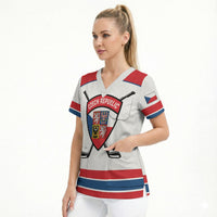 Czech Republic Ice Hockey Custom Scrub Top Czechia Lion Shield White Version