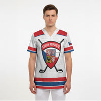 Czech Republic Ice Hockey Custom Scrub Top Czechia Lion Shield White Version