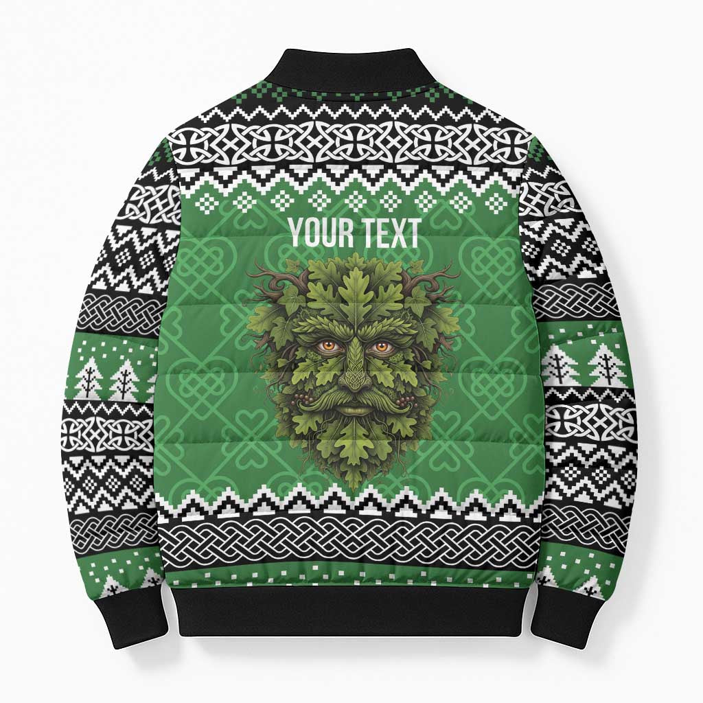 Personalized Anglesey Wales Christmas Bomber Puffer Jacket Green Man Celtic Knot - Wonder Print Shop