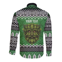 Personalized Anglesey Wales Christmas Long Sleeve Button Shirt Green Man Celtic Knot - Wonder Print Shop