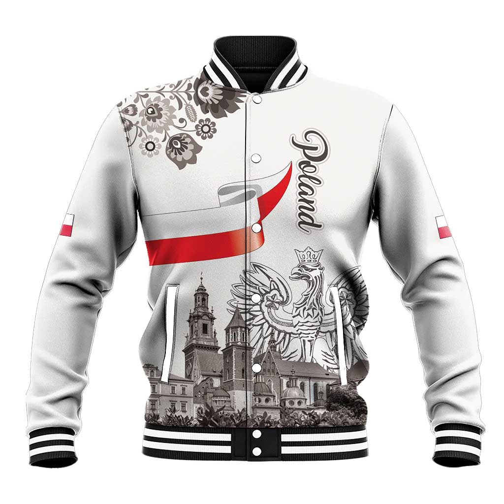 Poland Eagle Heritage Baseball Jacket Wawel Castle Polish Wycinanki Folk Pattern - Wonder Print Shop