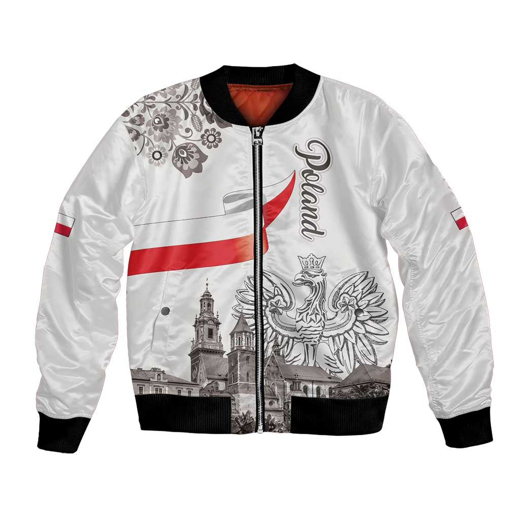 Poland Eagle Heritage Bomber Jacket Wawel Castle Polish Wycinanki Folk Pattern - Wonder Print Shop