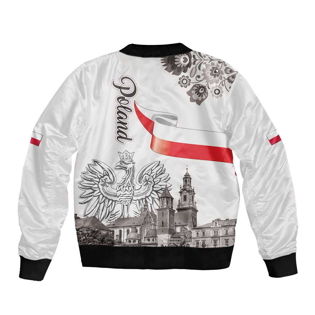 Poland Eagle Heritage Bomber Jacket Wawel Castle Polish Wycinanki Folk Pattern - Wonder Print Shop